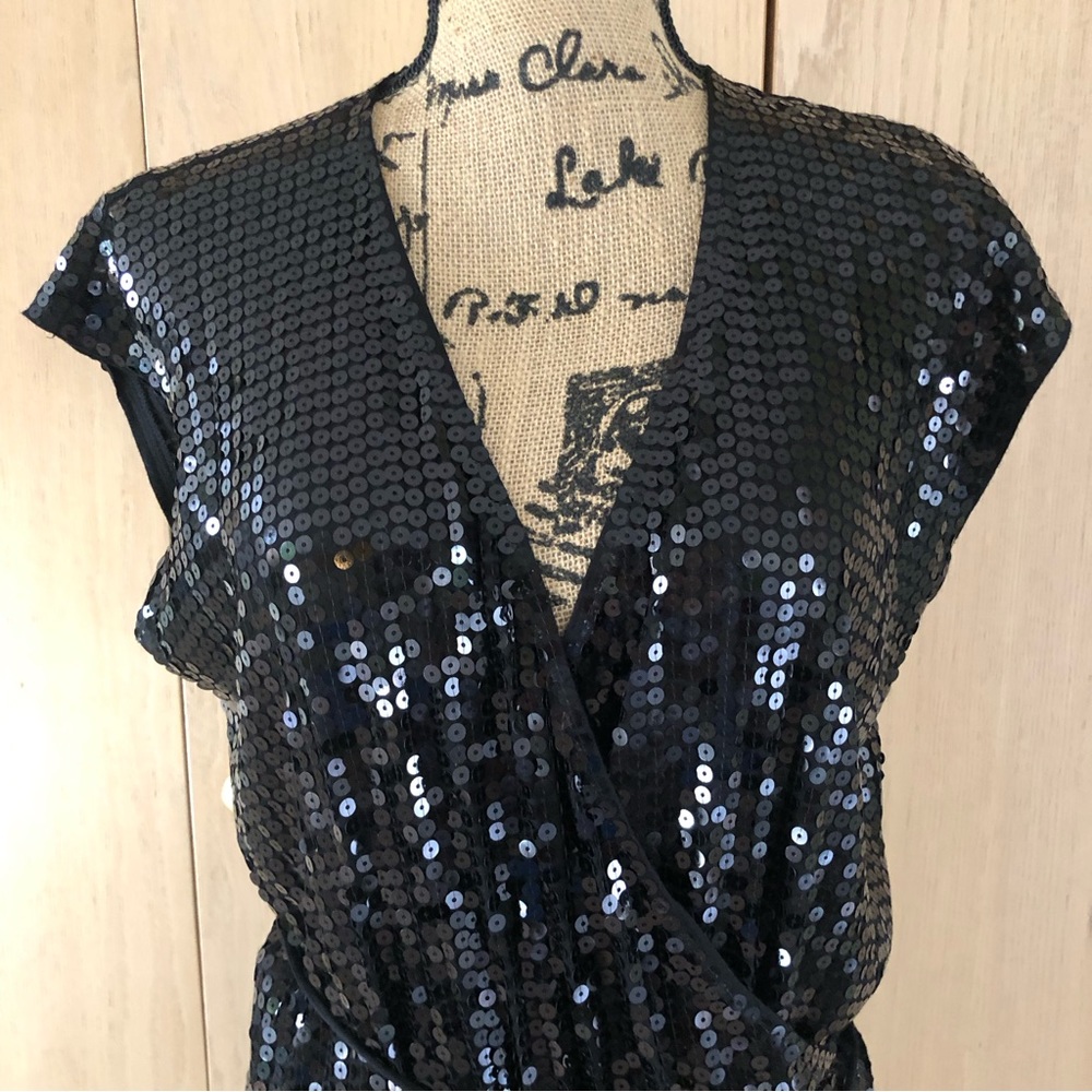 Michael Kors Black Sequin Wrap Around Dress Lightweight Woman's Size XL - Picture 4 of 13